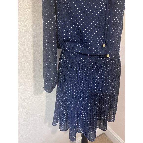 MICHAEL KORS DRESS BLUE WHITE POLKA DOTS LONG SLEEVES RUCHED TIMELESS PREPPY S - Picture 3 of 12